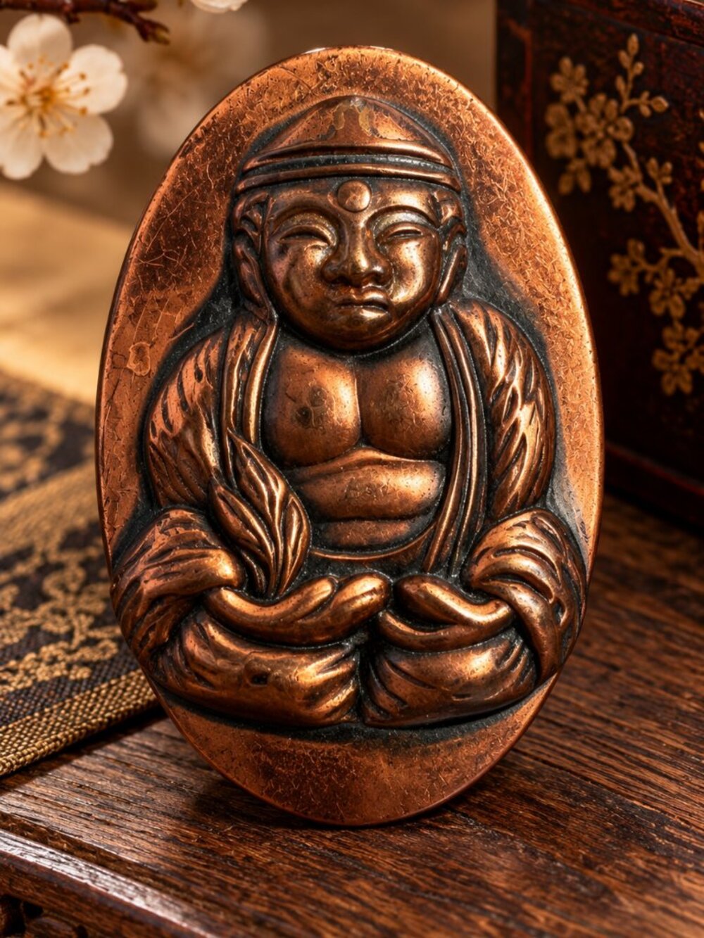 Vintage Copper-Tone Buddha Relief Plaque / Pendant – Asian Meditation Figurine
